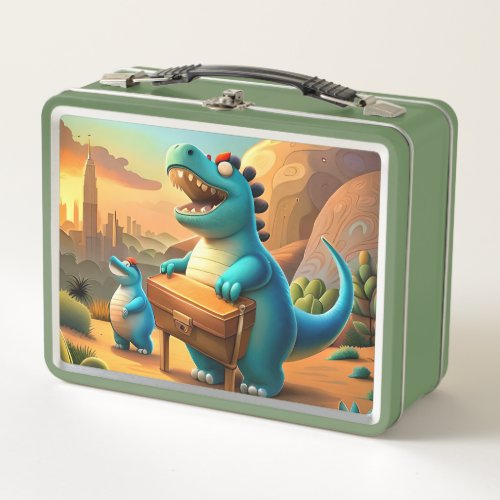 Roar into Lunchtime with this Cute Dino Family  Metal Lunch Box