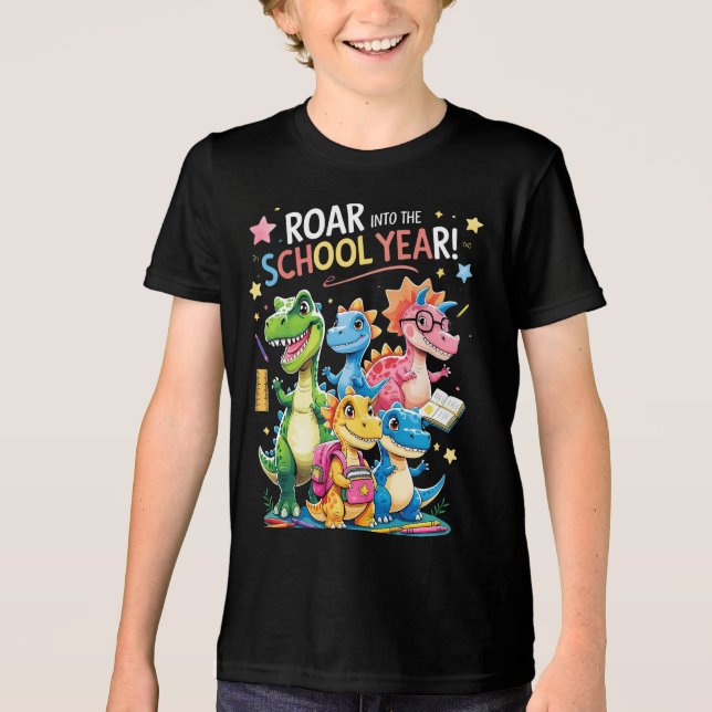 Roar into the School Year – Cute Dinosaur Back to  Tri-Blend Shirt (Front)