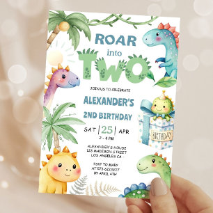 Roar into Two! Dinosaur 2nd Birthday Invitation
