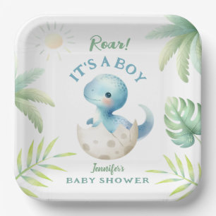 Roar Its a Boy Cute Dino Boy Dinosaur Baby Shower  Paper Plates