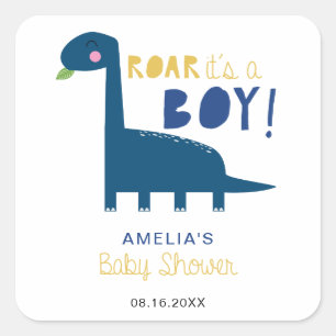 Roar it's a boy cute dinosaur baby shower simple square sticker