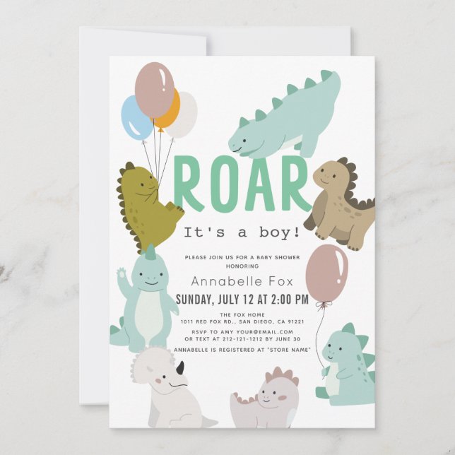 Roar It's a Boy Dinosaur Boy Baby Shower Invitation (Front)