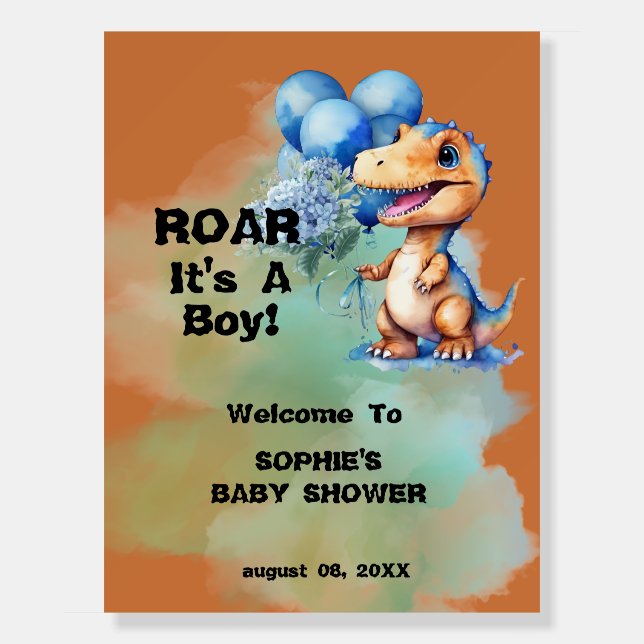 Roar Its A Boy T-Rex Dinosaur Baby Shower Foam Board (Front)