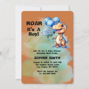Roar Its A Boy T-Rex Dinosaur Baby Shower Invitation
