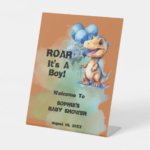 Roar Its A Boy T-Rex Dinosaur Baby Shower Pedestal Sign