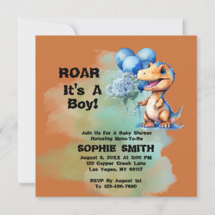 Roar Its A Boy T-Rex Dinosaur Baby Shower square Invitation