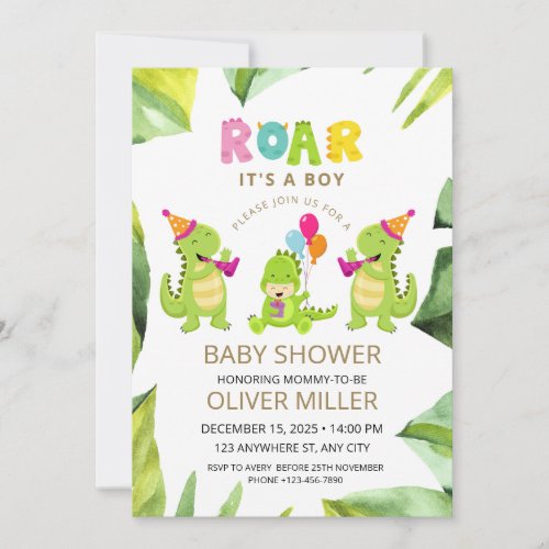 Roar Its A Dinosaur Baby Shower Invitation