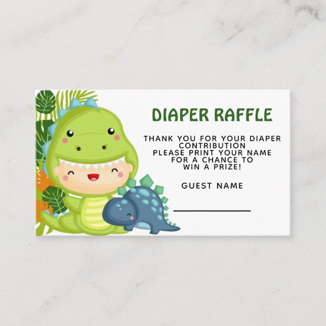 Roar It's A Dinosaur Diaper Raffle Enclosure Card (Front)