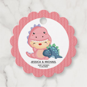 Roar It's A Dinosaur Girl Baby Shower Favor Tags