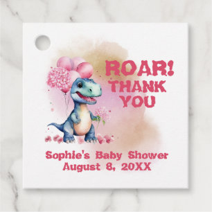 Roar It's A Girl T-Rex Baby Dinosaur Pink Favor Tags