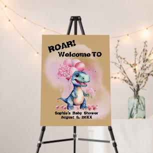 Roar It's A Girl T-Rex Baby Dinosaur Welcome Sign