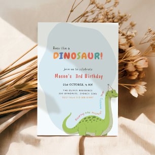 Roar Like a Dinosaur Birthday Party 3rd Birthday Invitation