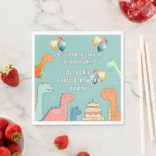 Roar Like a Dinosaur Boy 1st Birthday Party Napkins