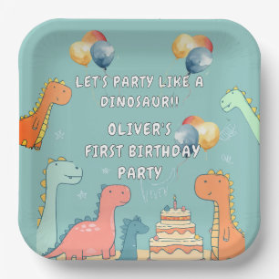 Roar Like a Dinosaur Boy 1st Birthday Party Paper Plates
