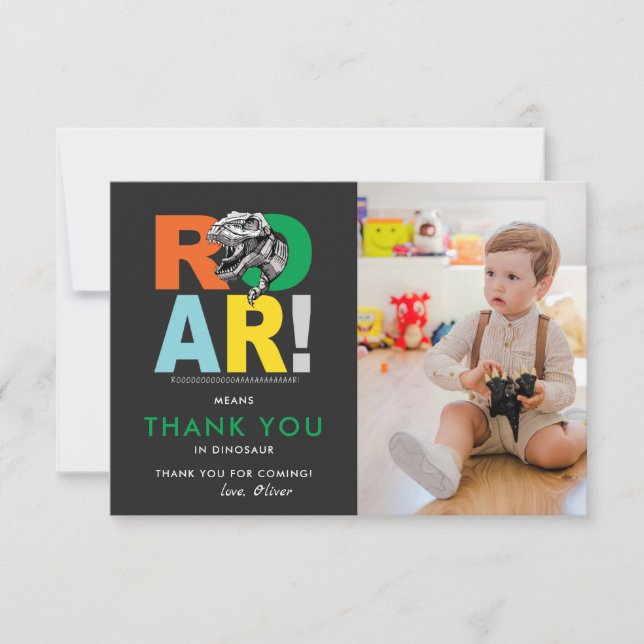 Roar Means Thank You | Dinosaur Thank You Photo (Front)