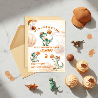 Roar & Score Basketball Dino Boy Birthday  Invitation