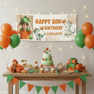 Roar & Score Basketball Dino Boy Happy Birthday Banner