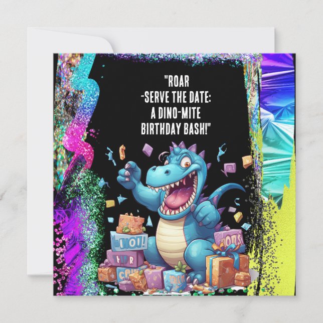  "Roar-Serve the Date: A Dino-Mite Birthday Bash!" Save The Date (Front)