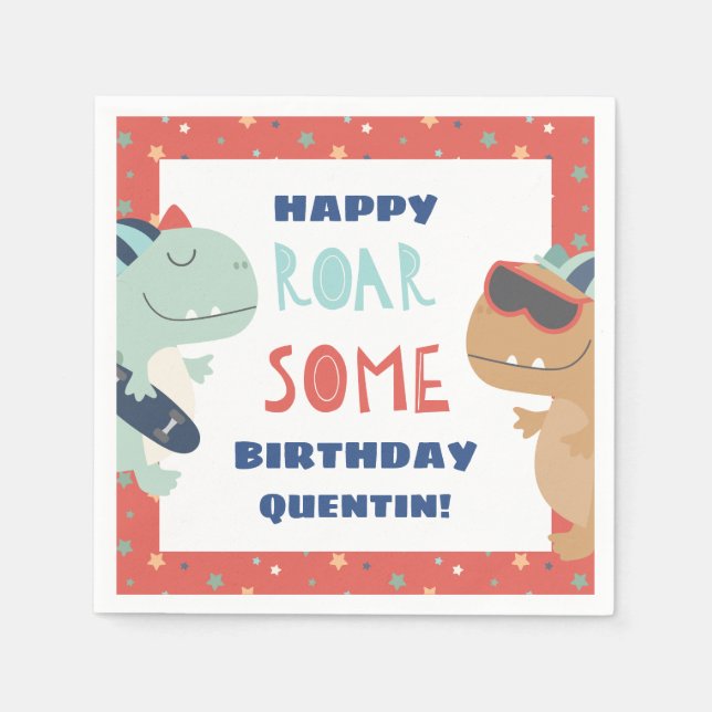 Roar Some Cool Dinosaur Boys Birthday Party Napkins (Front)