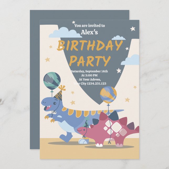 Roar-Some Dinosaur Birthday Party Invitation Fun S (Front/Back)