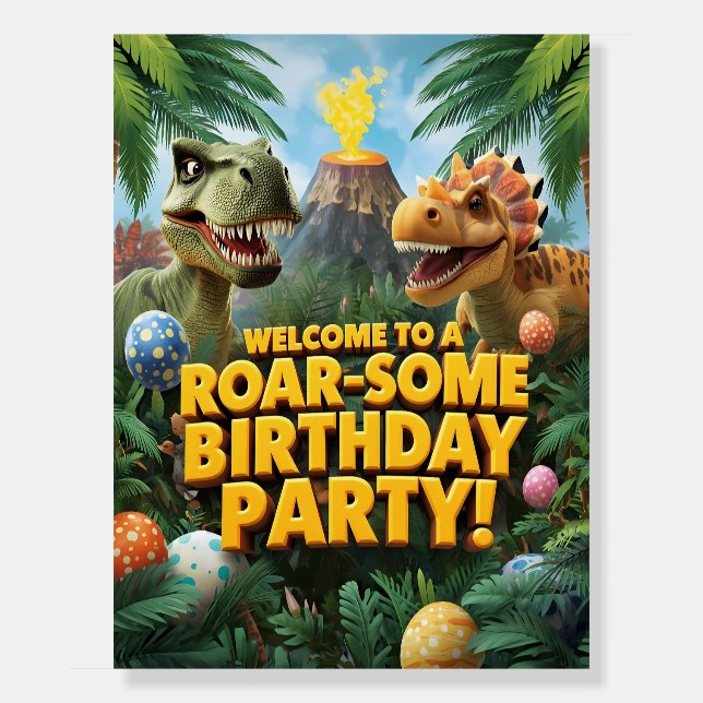 Roar-some Dinosaur Birthday Party Welcome Poster (Front)