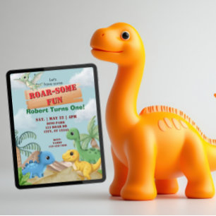 Roar-Some Fun, Dino 1st Birthday Invitation