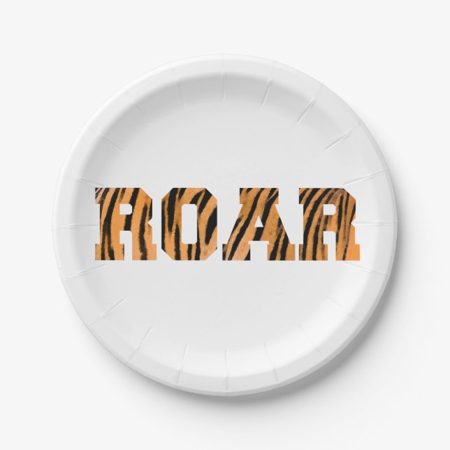 ROAR Tiger Print Text Design Paper Plates (Front)
