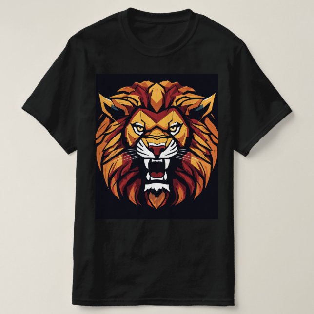"Roar with Confidence: Bold Lion Printed T-Shirt f (Design Front)
