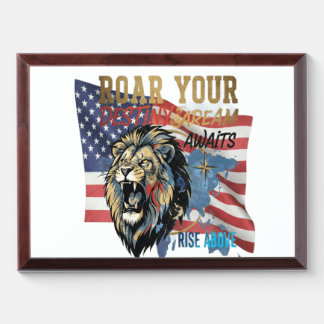 Roar Your Destiny – Patriotic Lion Art Award Plaque