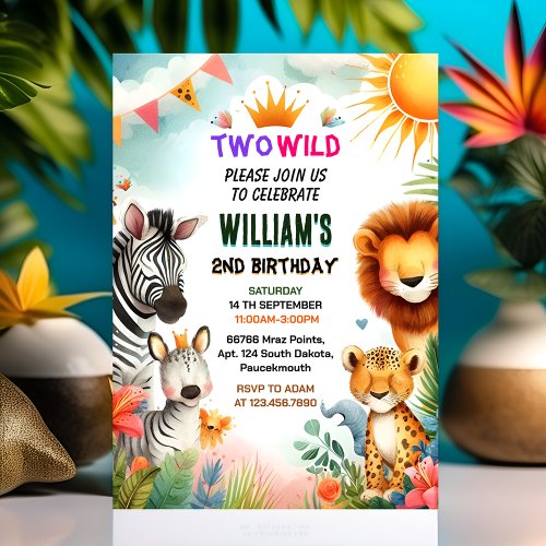 roar zoo zebra safari In Two The Wild 2nd Birthday Invitation