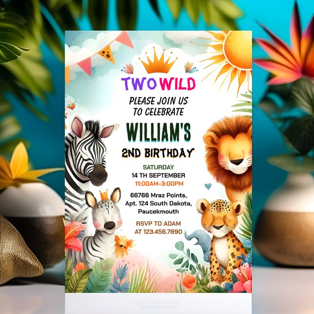 roar zoo zebra safari In Two The Wild 2nd Birthday Invitation (Creator Uploaded)