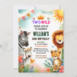 roar zoo zebra safari In Two The Wild 2nd Birthday Invitation | Zazzle
