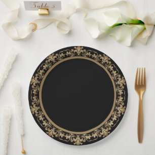 Roarin 20s Decadence Gold Black Modern Art Deco Paper Plates
