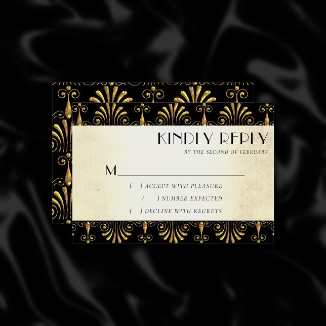 Roarin 20s Decadence | Gold Black Modern Art Deco RSVP Card (Creator Uploaded)