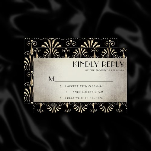 Roarin 20s Decadence  Sepia Gold Black Art Deco RSVP Card