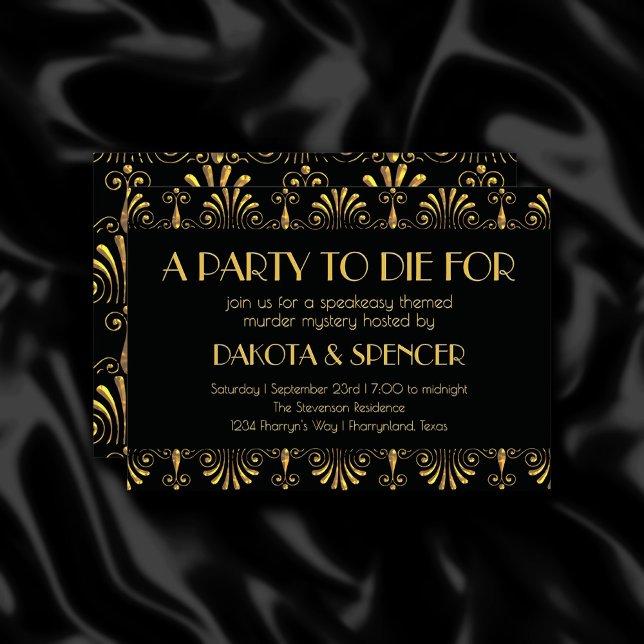 Roarin 20s Gold and Black Art Deco Murder Mystery Invitation (Creator Uploaded)