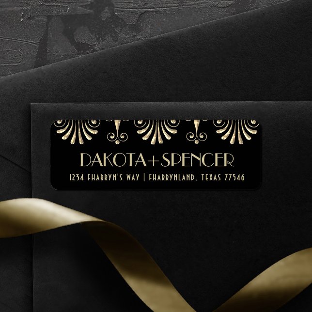 Roarin 20s Sepia Gold and Black Art Deco Address Label (Creator Uploaded)
