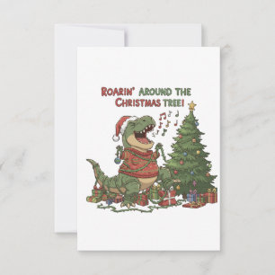  Roarin' Around The Christmas Tree Funny T-Rex  Thank You Card