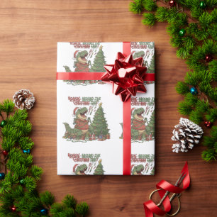 Roarin' Around The Christmas Tree Funny T-Rex Wrapping Paper