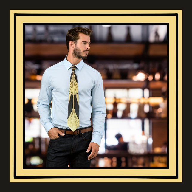 Roaring 1920's Art Deco Egyptian Black and Gold Neck Tie (Inspired by Egyptian art, American Art Deco is bold, classy, and makes for great ties!!)