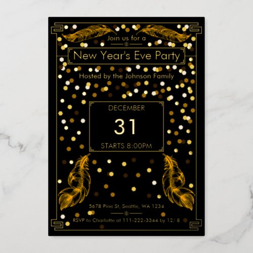Roaring 1920s Glitter Art Deco New Year Party Foil Invitation