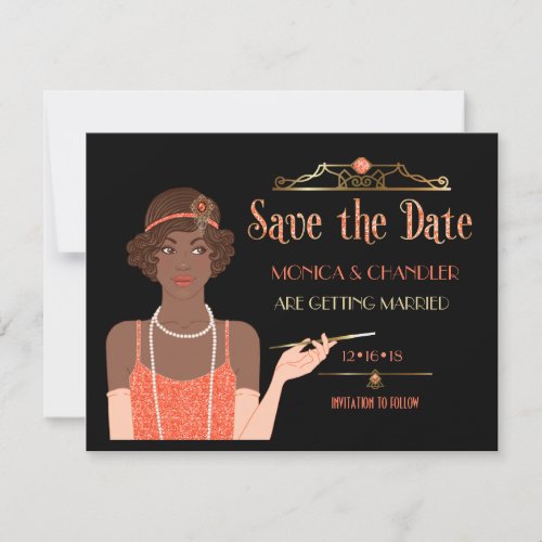 Roaring 20s African American Flapper Save the Date Invitation