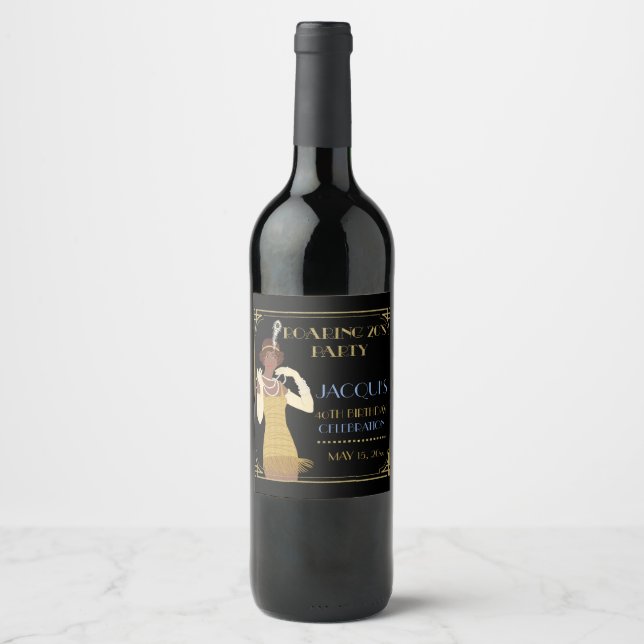 Roaring 20's African American Woman Flapper Gold Wine Label (Front)