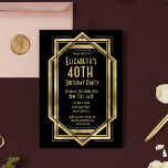 Roaring 20s Art Deco Black | Gold 40th Birthday Invitation<br><div class="desc">Art Deco Great Gatsby Birthday Party Design in Black and Gold.  Ideal for a 1920s themed party. Matching Stationery available in the store.</div>