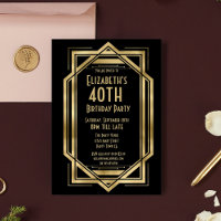 Roaring 20s Art Deco Black | Gold 40th Birthday