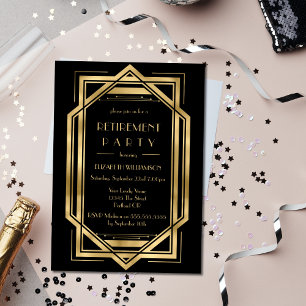 Roaring 20s Art Deco Black Gold Retirement Party Invitation
