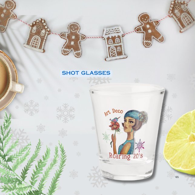 Roaring 20's Art Deco Blue Dress  Shot Glass (Roaring 20's Art Deco Blue Dress Shot Glass)