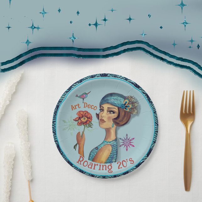 Roaring 20's Art Deco Blue Paper Plates (Roaring 20's Art Deco Blue Paper Plates)