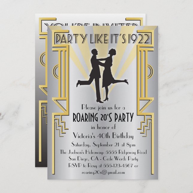 Roaring 20's Art Deco Charleston Party Invitation (Front/Back)