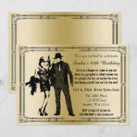 Roaring 20s art deco flapper girl and gangster
